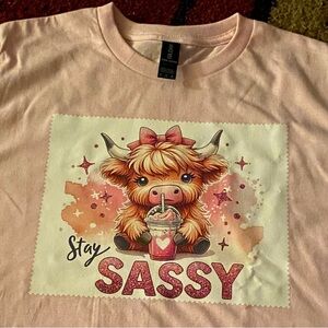 Gildan Light Pink Tee with Sassy Cow Graphic
